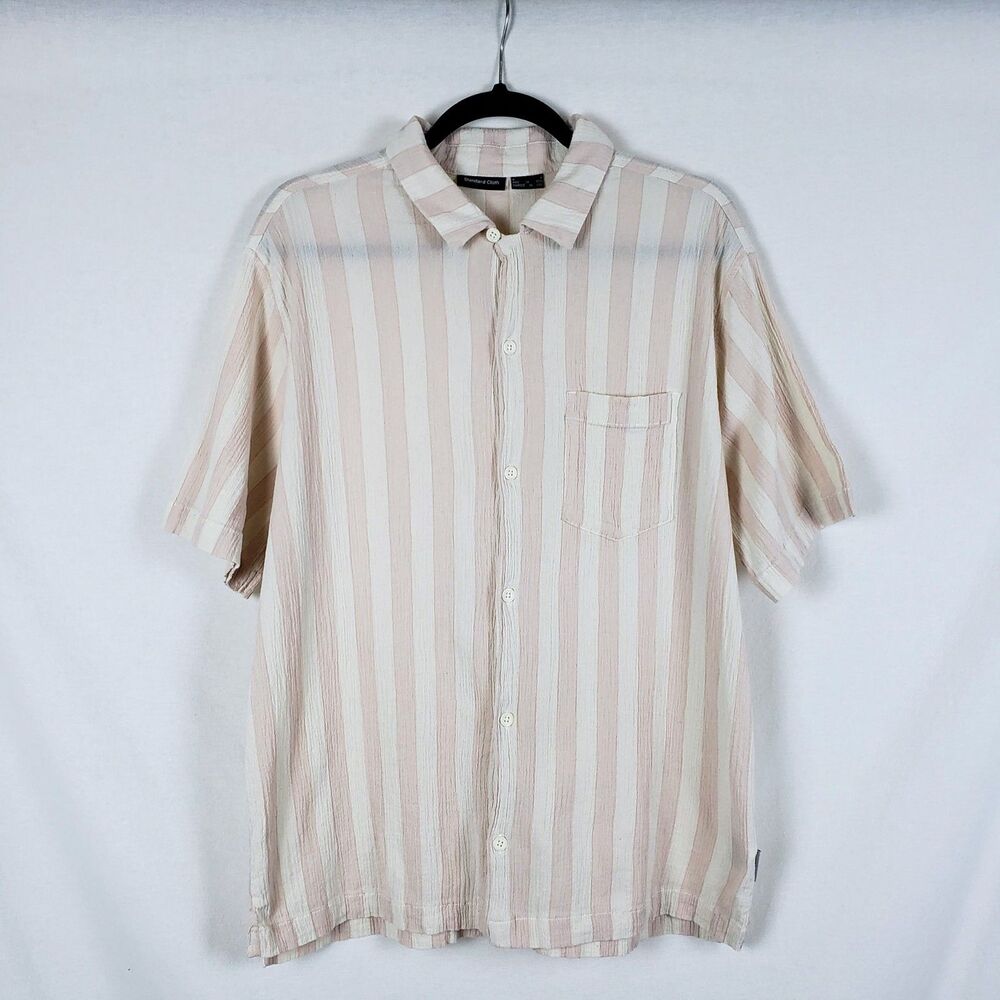 Standard Cloth Cabana Shirt Mens M Vacation Coastal Striped Crinkle Cotton